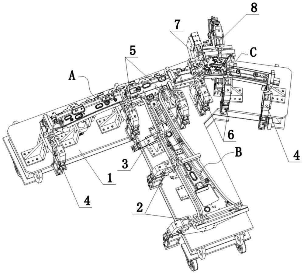 一種集側圍內板B柱、橫梁及頂橫梁端頭為一體的焊裝夾具